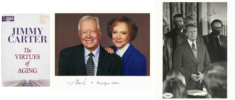 Lot of (3) Jimmy Carter Autographed Photographs and Book (JSA)